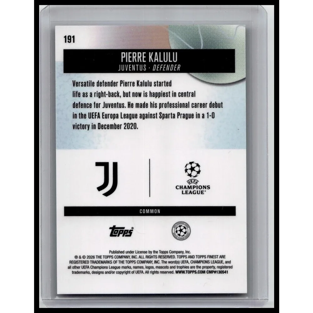 2025-26 Finest UEFA Pierre Kalulu #191 Juventus Green /75